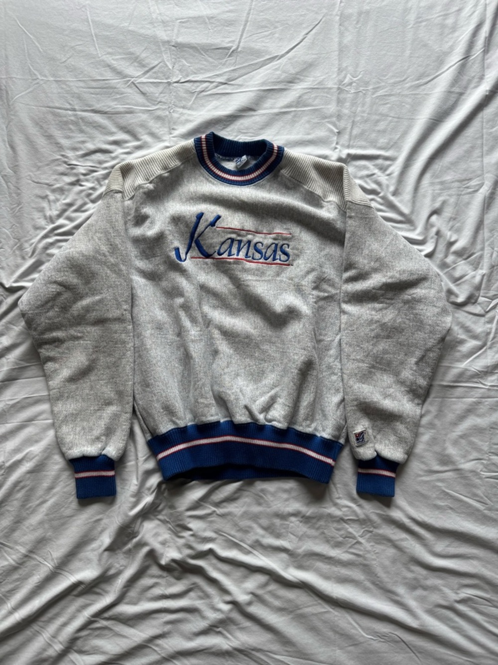 Vintage Kansas Jayhawks Embroidered Grey Crewneck Sweater